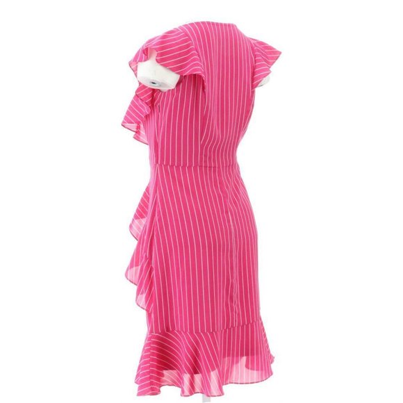 NWT DU JOUR SCOOP-NECK STRIPED RUFFLE DRESS VERY BERRY 12‎ - Picture 6 of 15